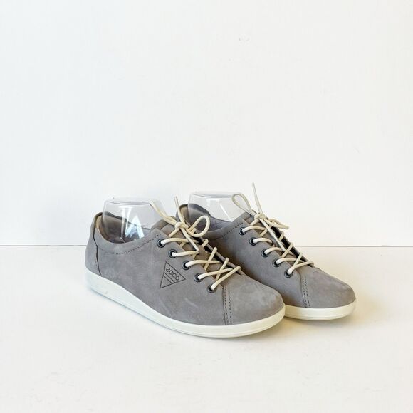 Ecco Soft 2.0 Walking Shoe Sneaker Grey Nubuck Leather Size Euro 37/US 6/6.5 - Picture 1 of 12